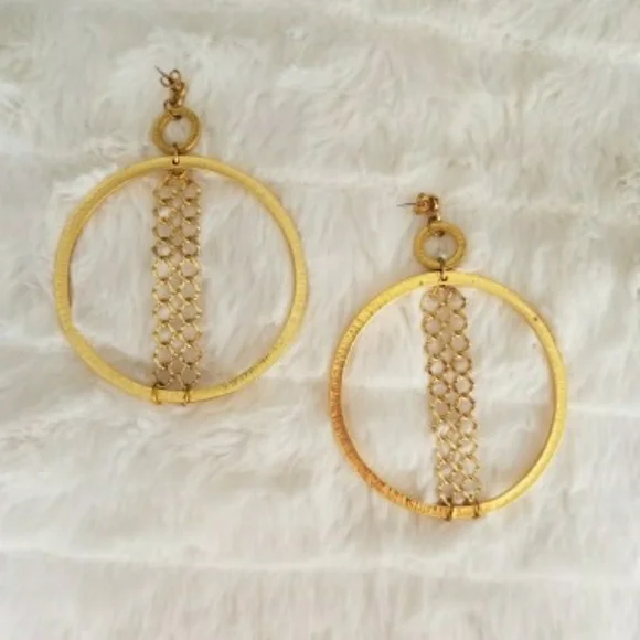 VANESSA MOONEY // ltd ed gold drop hoop chain detail earrings